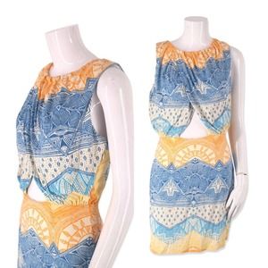 Mara Hoffman Womens Graphic Cutout Sleeveless Mini Dress Blue White Size L